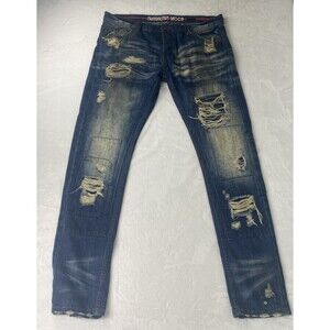Smugglers Moon Skinny Jeans Men 40x36 Destroyed Rip Wash Repair Stitching